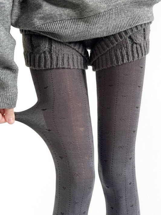 Heart & Bow Pattern Tights in 4 Colors - Light Gray, White, Dark Gray, Black - Kawaii & Sweet Lolita Legwear