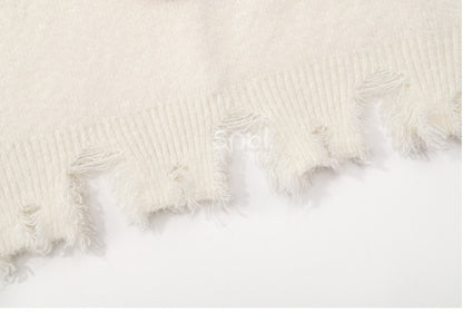 白い可愛いレッサーパンダのディストレストリムのルーズセーター