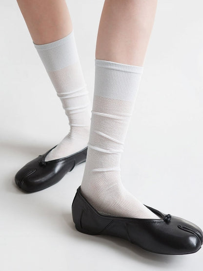 Split-Toe Ribbed Sheer Mid-Calf Socks, Minimalist, 4 Colors - Night Experiment