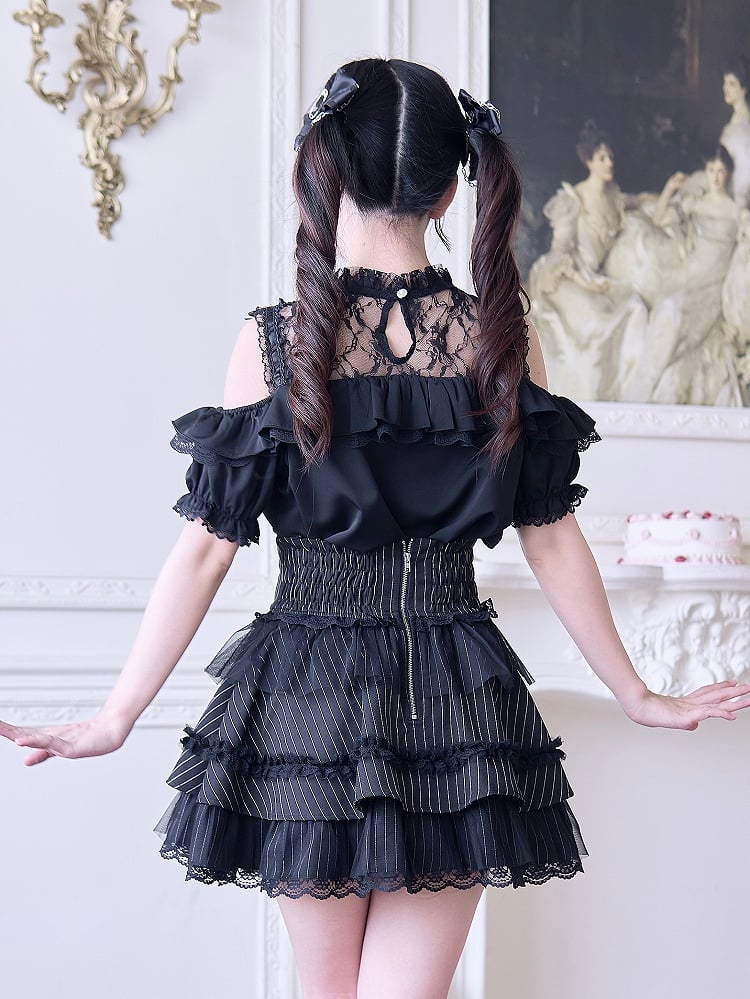 with Jirai Neckline Blouse Inspired Black Cutouts Kei Illusion Shoulder