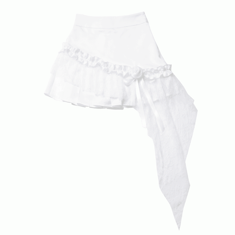 Saum Rosette Verziert Rock Weiß Spitze Patchwork Asymmetrische