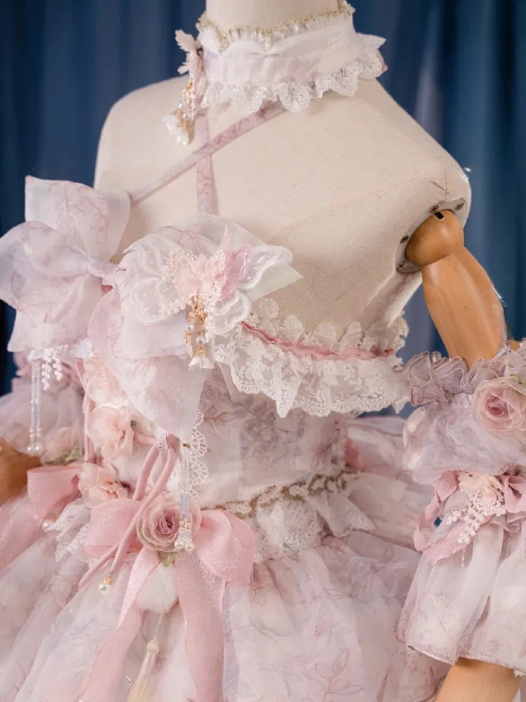 Rosa Prinzessin Fee Blumenmuster Set voller Schmetterling und JSK Kleid Lolita Blume