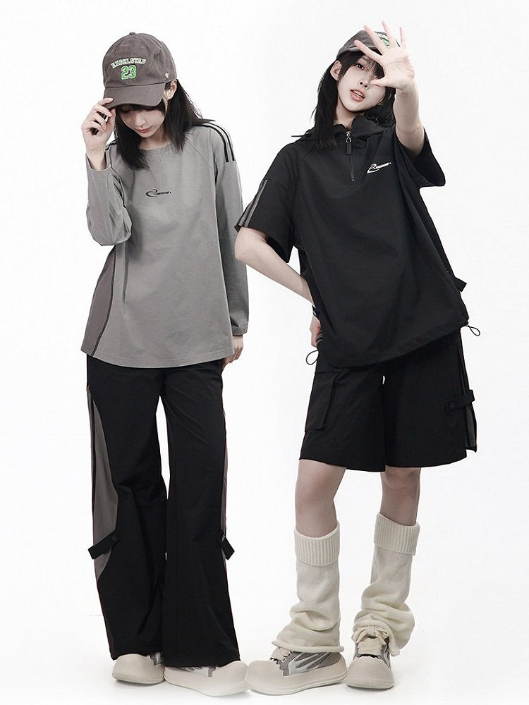 Black Breathable Wide Leg Shorts - PINK SAVIOR