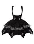 Embroidery Under Boned Lolita Black Waist Gothic Curved Dress Candelabra Bust Hem with