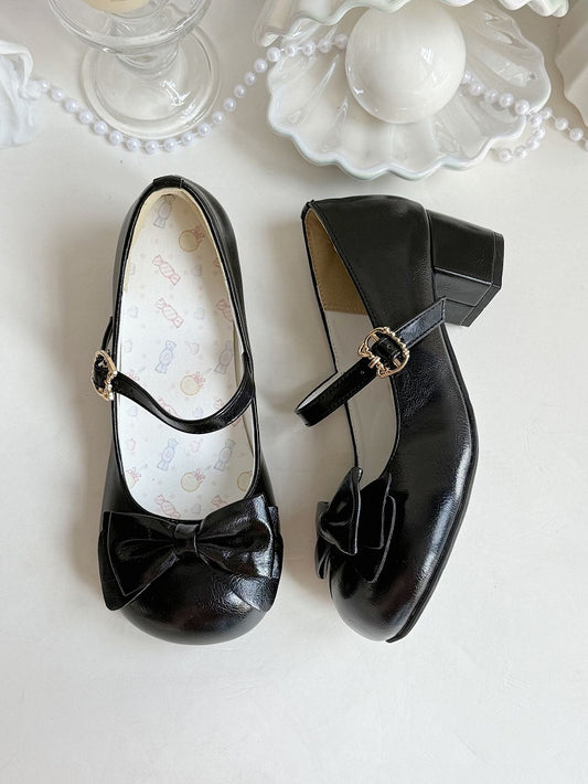Janes with Black PU Accents Bow Sweet Mary