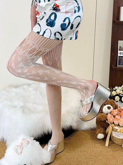 Tights Cut-out Asymmetrical Details Black/White/Gray/Brown Design