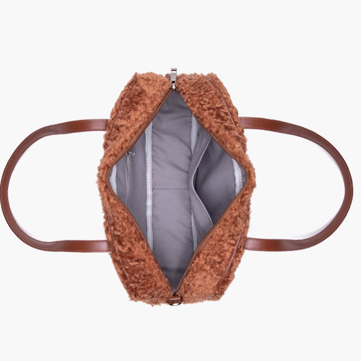 Baguette Faux with Fur Brown Heart Tag Teddy Bag