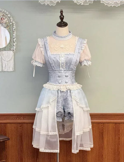Straps Shoulder Waist with Lolita Bloomer Shorts Detachable Ouji Blue High