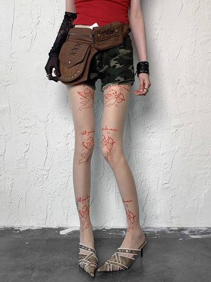 Cupid Y2K Tights Nude Print