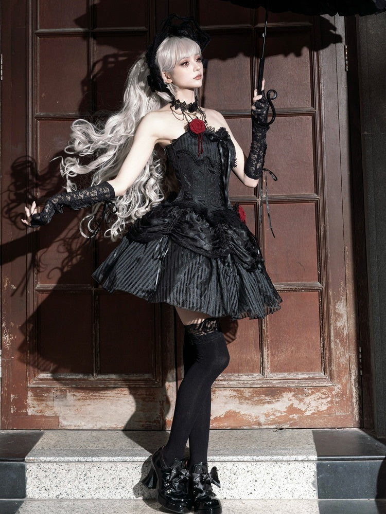 Schwarzer Lolita-Gothic-Rock mit Kordelzug