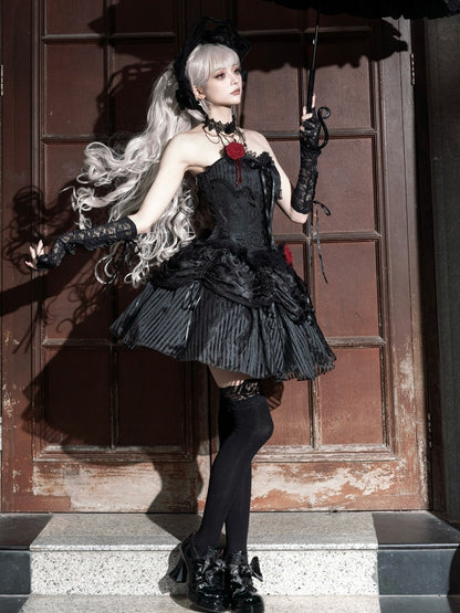 Schwarzer Lolita-Gothic-Rock mit Kordelzug
