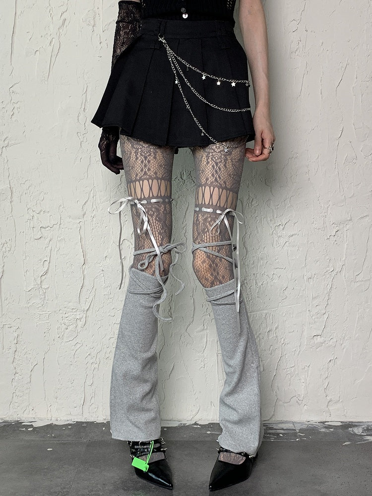 グレーのレッグセルフタイストラップY2Kスリーブ