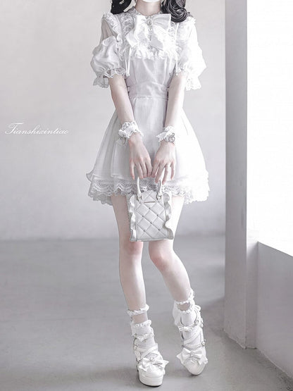 Waist Kei with Dress Neckline Buckles Heart Open Lace-up Jirai Shoulder White