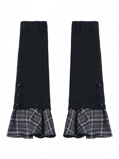 Black & Gray Plaid Flared Arm Warmers - PINK SAVIOR
