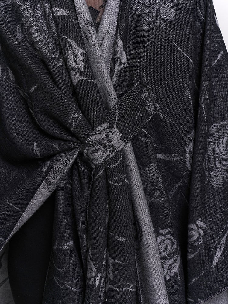 Floral Pattern Gothic Shawl Black with