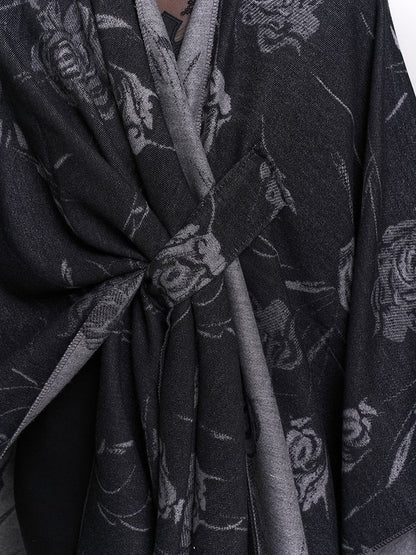 Floral Pattern Gothic Shawl Black with