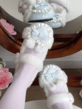 Plush Heart Light Blue Winter Lolita Round-Toe Footwear - Cute Bunny