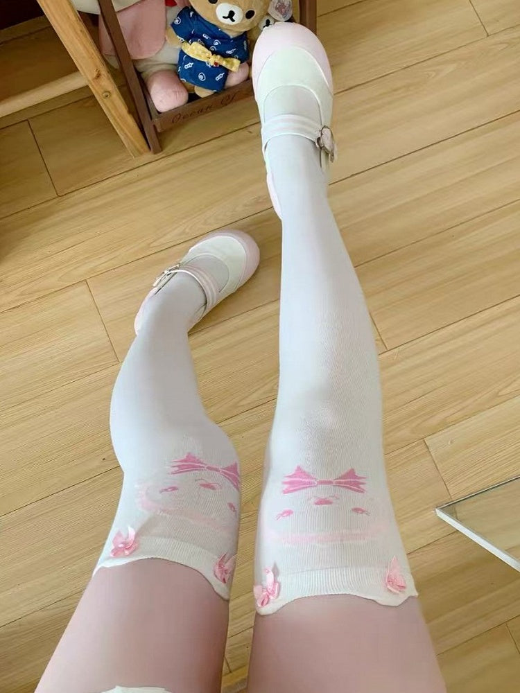 Cute Bow Pink Stockings Accent Bunny Pattern