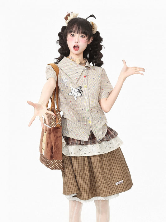 Asymmetric Star Print Shirt with Music Note Pendant - Languid Park