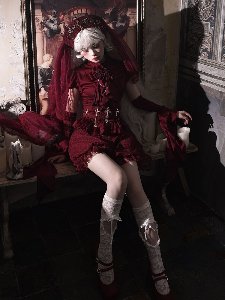 Red Puff Short Sleeves Gothic Lolita  Blouse