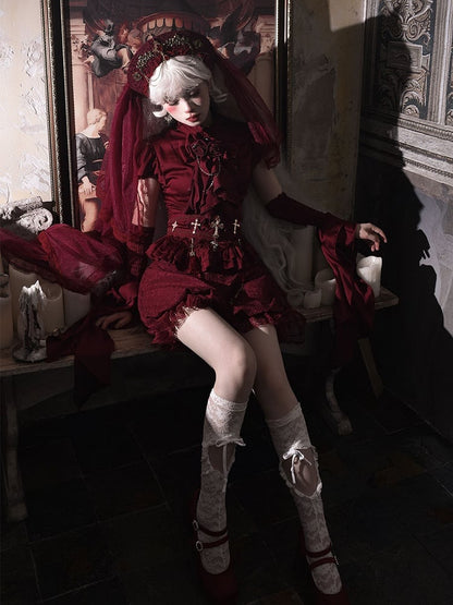 Red Puff Short Sleeves Gothic Lolita  Blouse