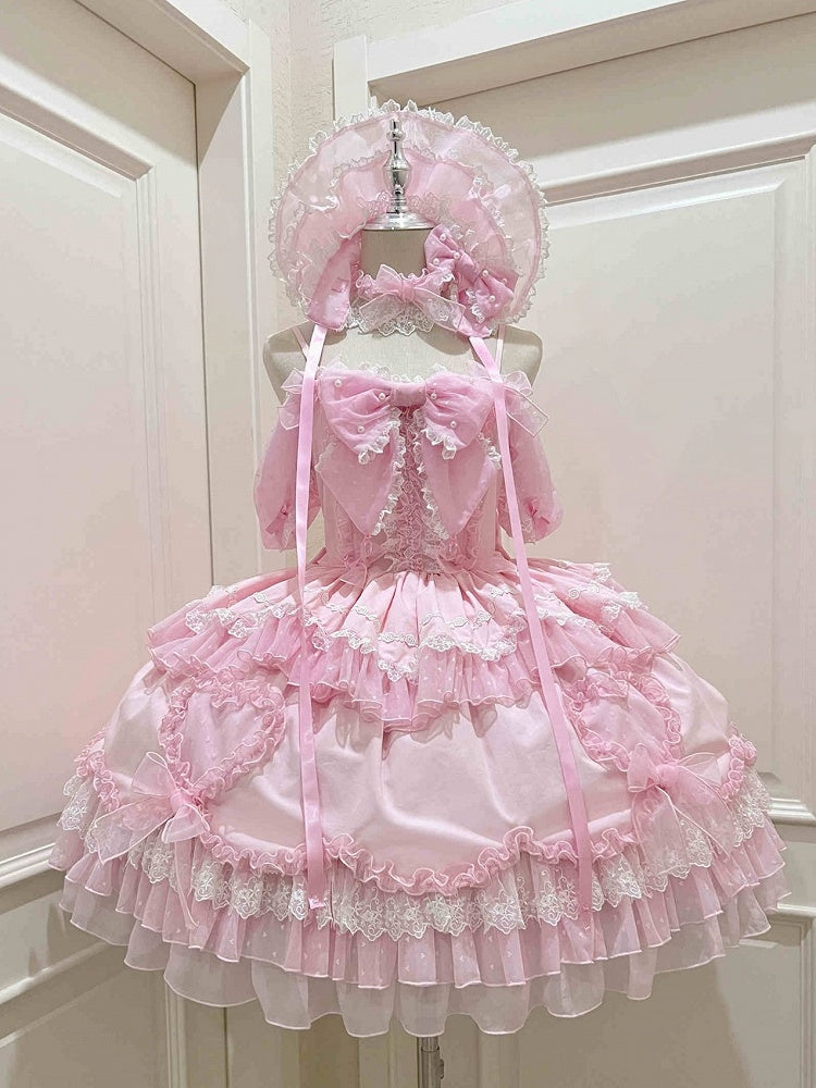 Pink Big Bowknot Bodice Princess Puff Sleeves Sweet Lolita Dress