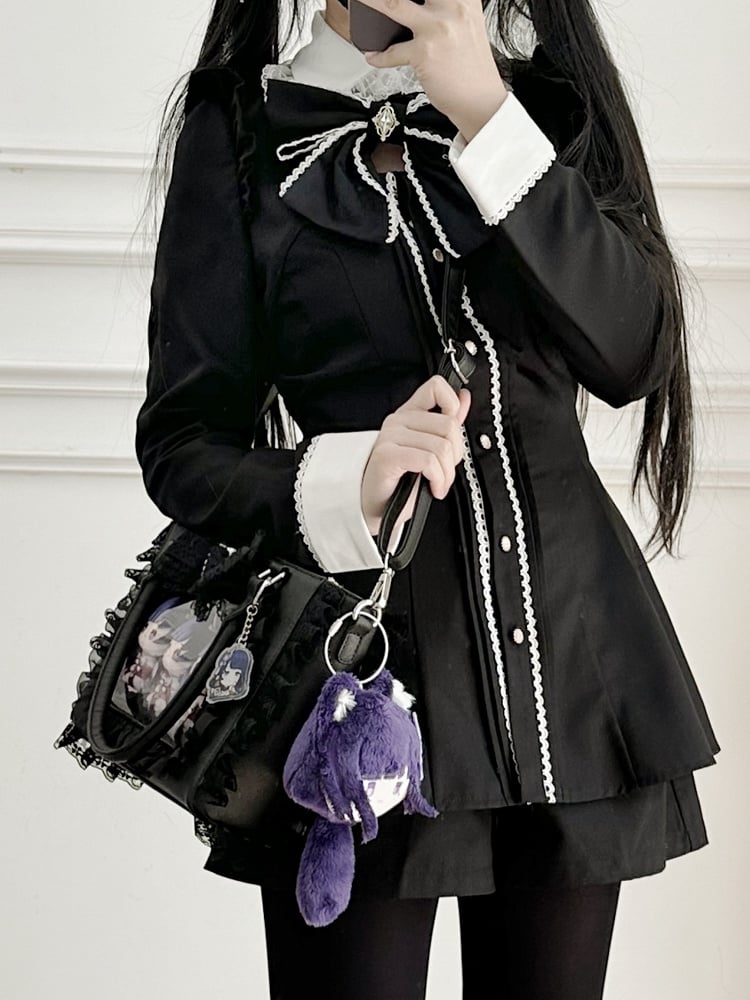 ジライ装飾の蝶結び付きイタトリムフリーホルダーレースビーズカードバッグハートケイPVCブラック