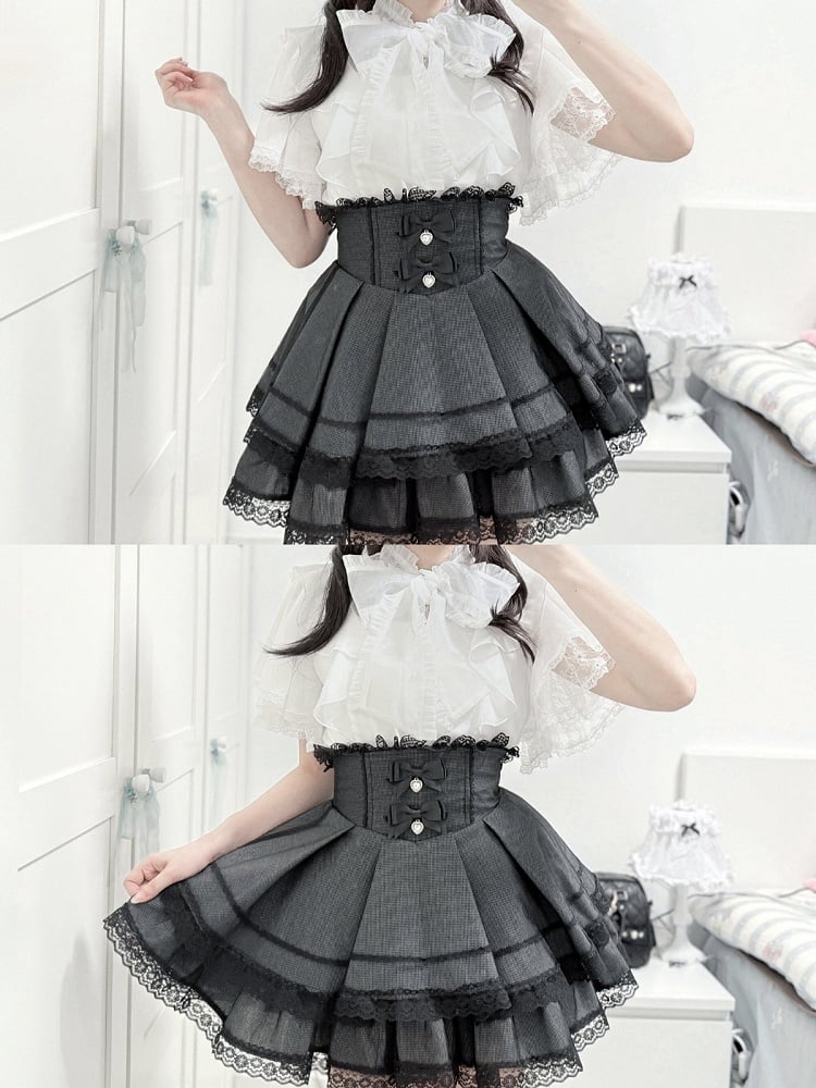 White Lace Butterfly Sleeve Blouse with Hand-tied Bow - shirohato