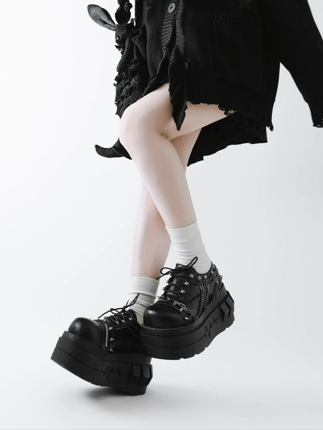 Goth Black Charm Platforms Punk with Detachable Chain