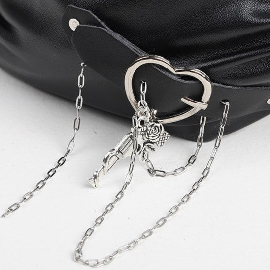 Black PU Leather Punk Heart Chain KC