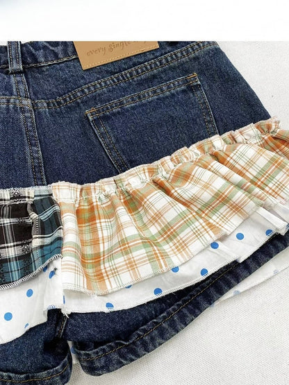 Plaid Shorts And + Pattern Polka-dot Orange Blue Y2K