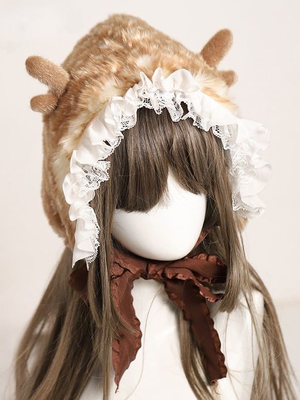 Spotted Earflap Plush Tied Hat Sweet Lolita Deer