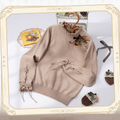 Autumn Pinecone Top Manschetten Khaki Ausschnitt Schnürung Strick Stickerei