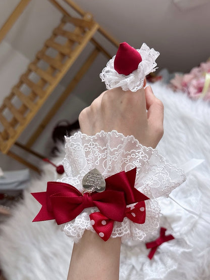 Bow Heart-Shaped Lace Wrist Cuffs Pink/Red Charm