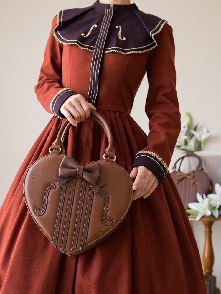 Heart-Shaped Lolita Crossbody Bag with Violin Theme in Three Colors - Morning Glory