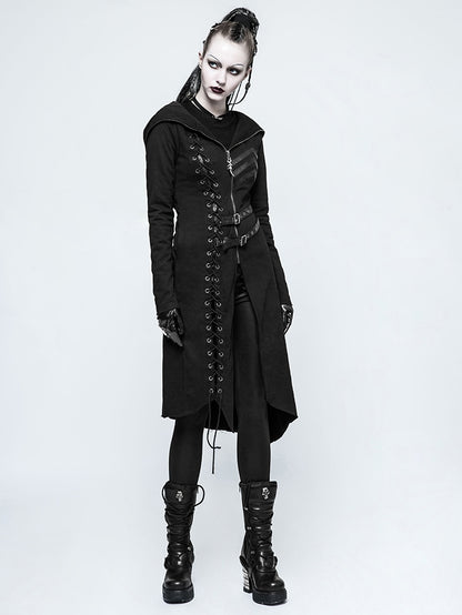 Asymmetric Sweater Black Coat Diagonal Punk Hem