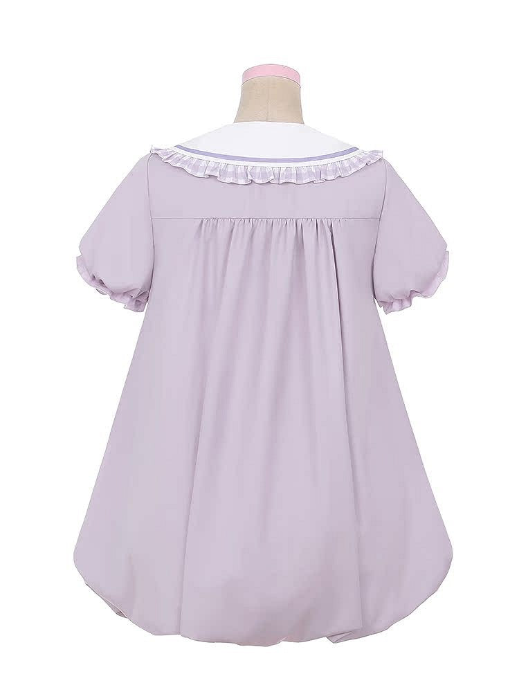 Light Purple Peter Pan Collar Puff Sleeve Grape Bubble Skirt Dress