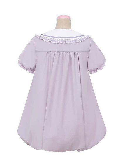 Light Purple Peter Pan Collar Puff Sleeve Grape Bubble Skirt Dress
