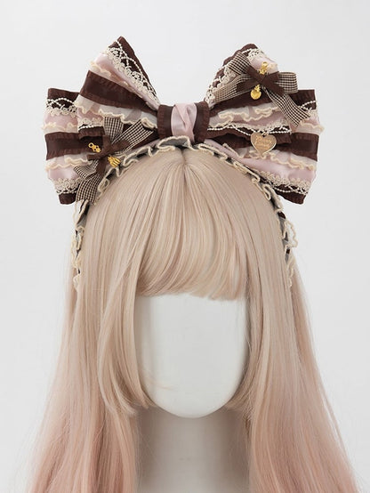 Brown Lolita Plaid Sweet KC Bowknot Big Pink Lace