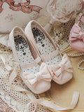 Zehen-Knöchel Square Top Janes Bow Mary Lolitacore Satin zum Schnüren Beige