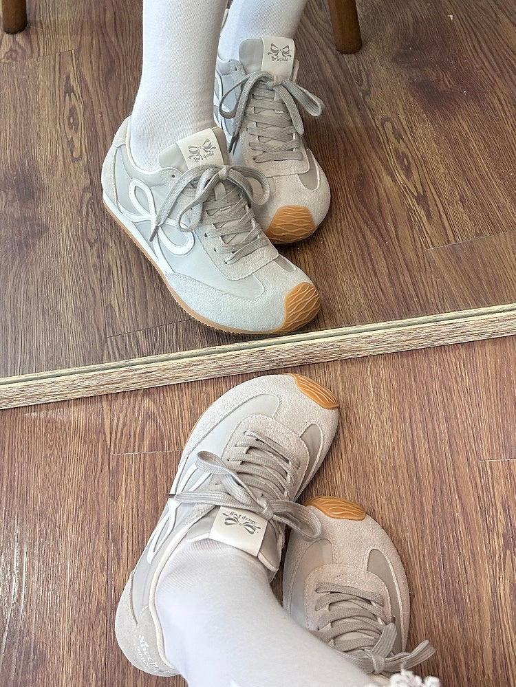 Front Ties Sneakers Lace-up Gray Design Bowknot