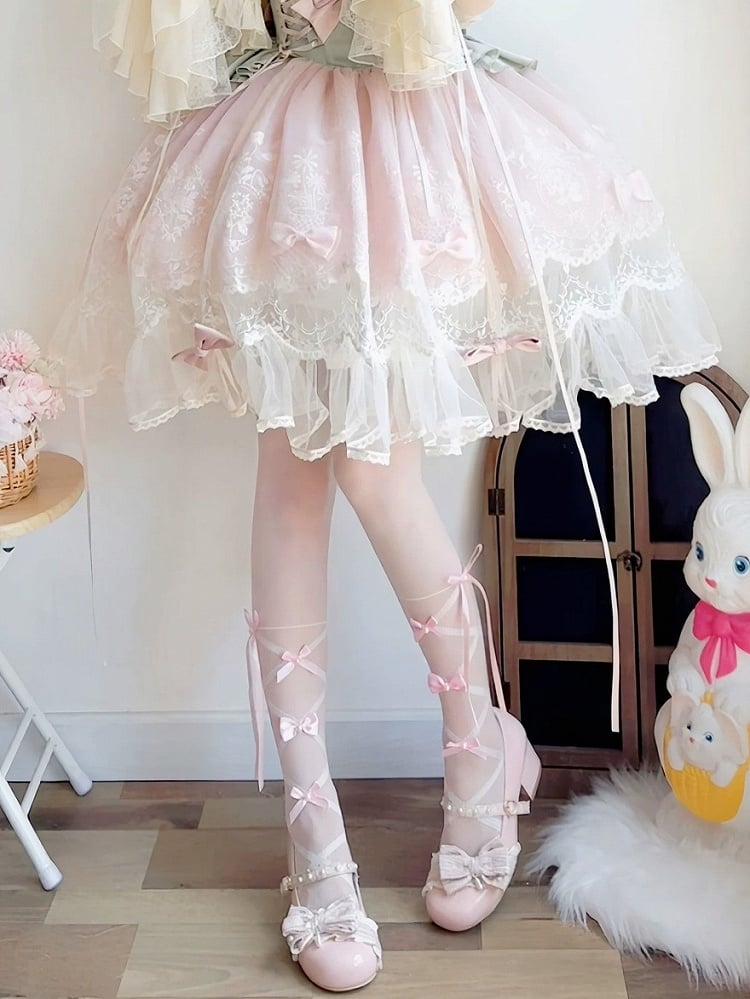Bow-Accented Sheer Lolita Tights, 3 Color Options - Milkcat Studio