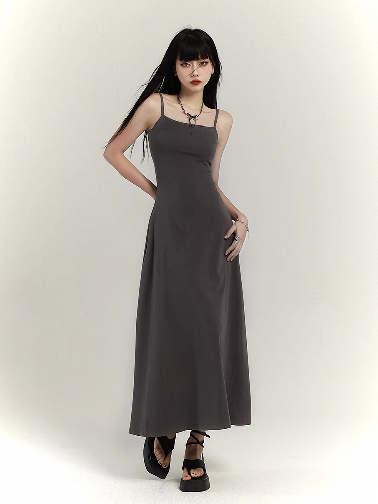 Gray/Black Ankle Length Glamorous Slim-fitting Cami Dress