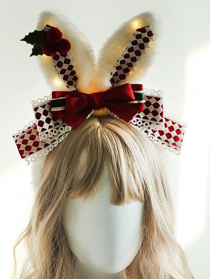 Light-up Bowknot Lolita Plush Ear Bunny Christmas KC