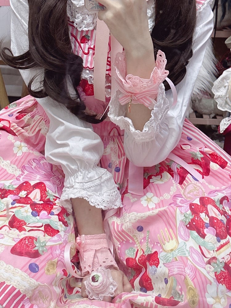 Cuffs Wrist with Sweet Lolita Bow Charm Strawberry Pink