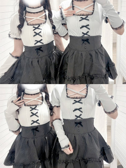 Mint | Knit Criss-Cross Jirai Arm Detachable Kei with Top Dusty Sleeves Neckline