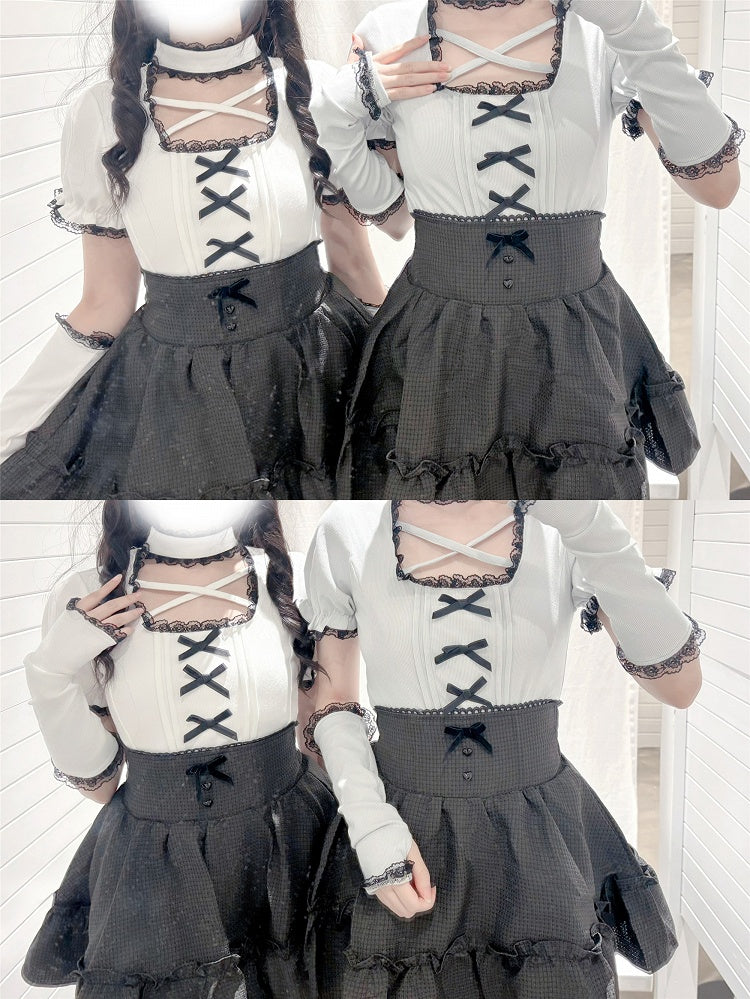 with Criss-Cross Top Sleeves Kei | Neckline Detachable Knit Arm Mint Jirai Dusty