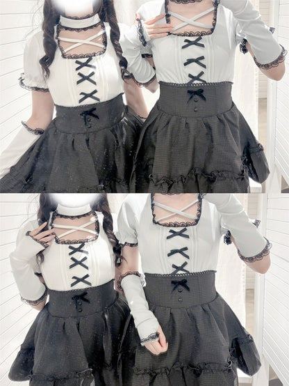 with Criss-Cross Top Sleeves Kei | Neckline Detachable Knit Arm Mint Jirai Dusty