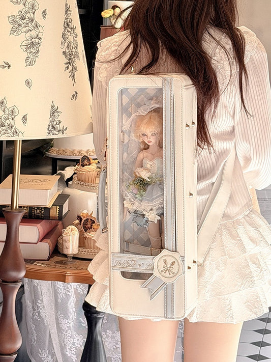 Kawaii 1/4 Scale BJD Bag with Transparent Window and Embroidered Accents - Salt Tea