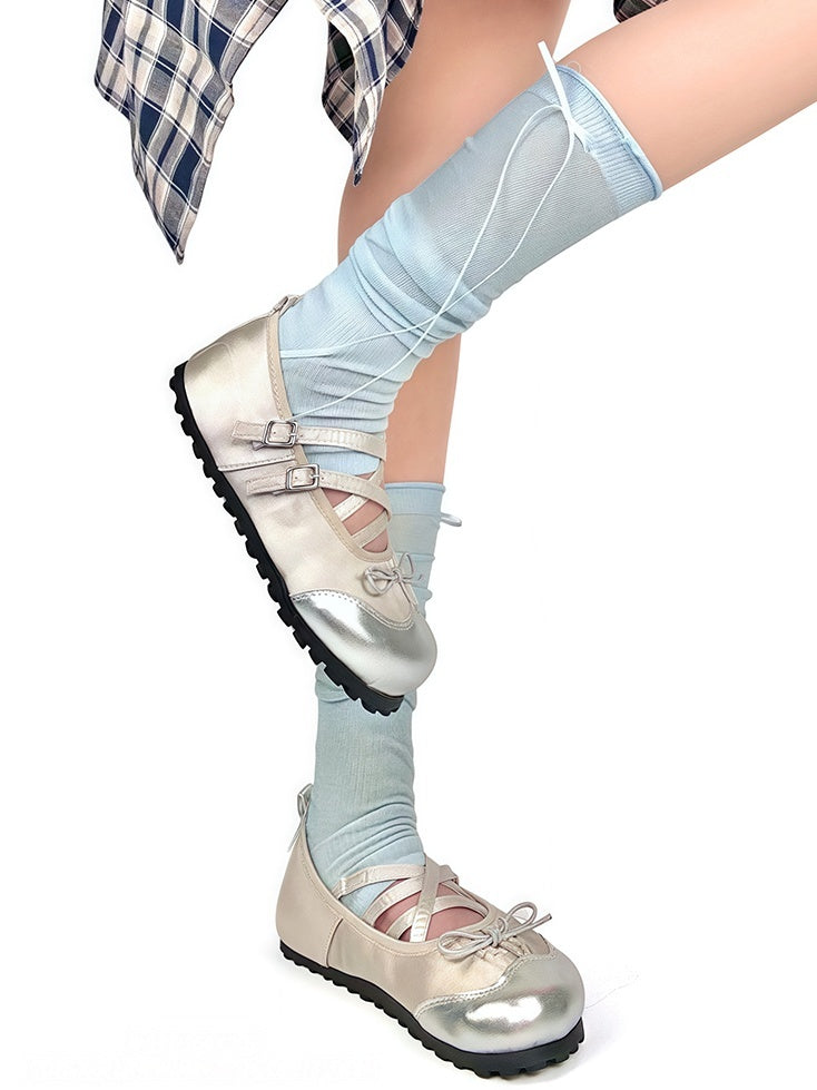 5 Colors Ballet-Style Bow Decorated Ruffled Footed Leg Warmers
